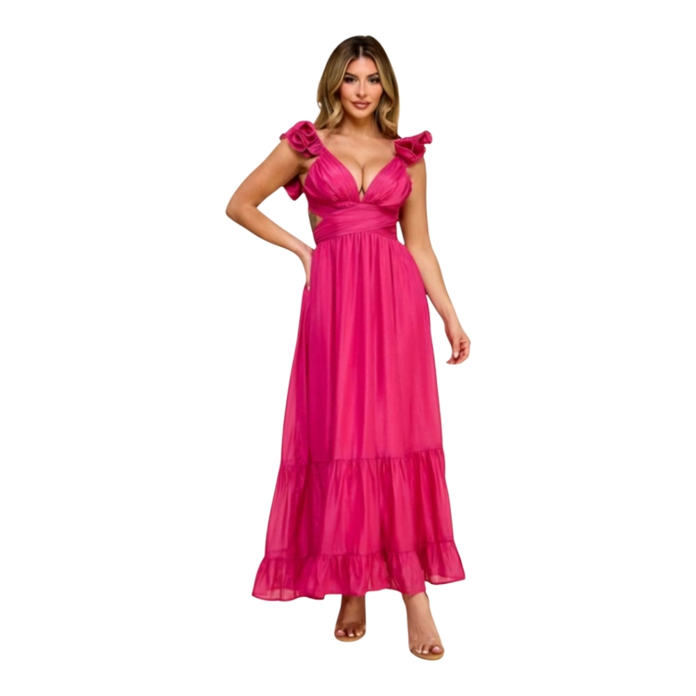 Pink Ruffle Maxi Dress - Picture 2 of 6